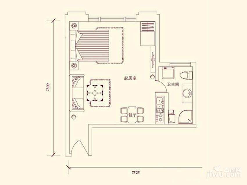 塞纳公馆1室1厅1卫61㎡户型图