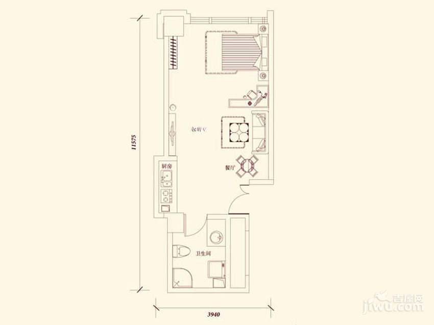 塞纳公馆1室1厅1卫49㎡户型图