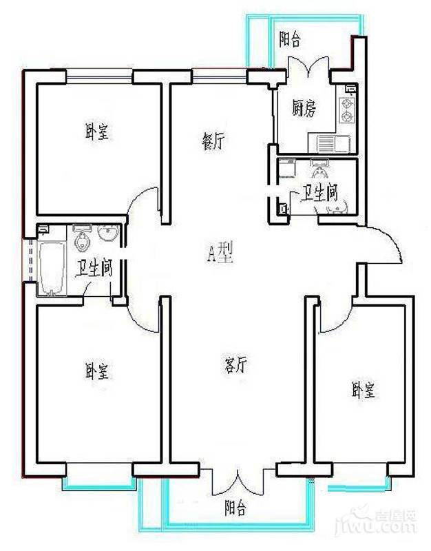 阳光丽景3室2厅2卫127㎡户型图