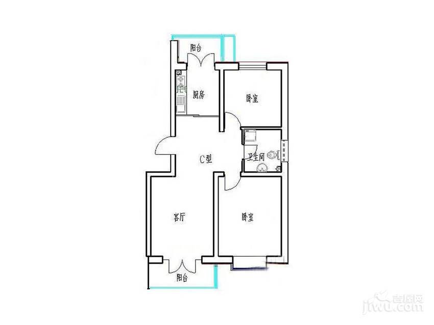 阳光丽景2室1厅1卫86㎡户型图