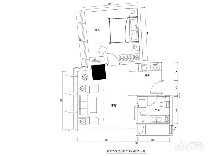 MIG金融大厦1室2厅1卫83㎡户型图