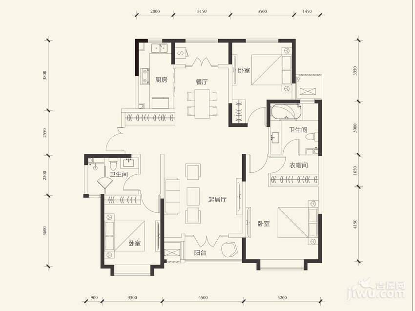 远洋万和城3室2厅2卫156㎡户型图