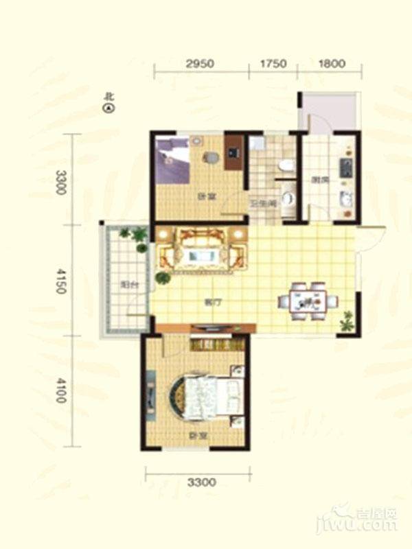 紫竹华庭2室2厅1卫95㎡户型图