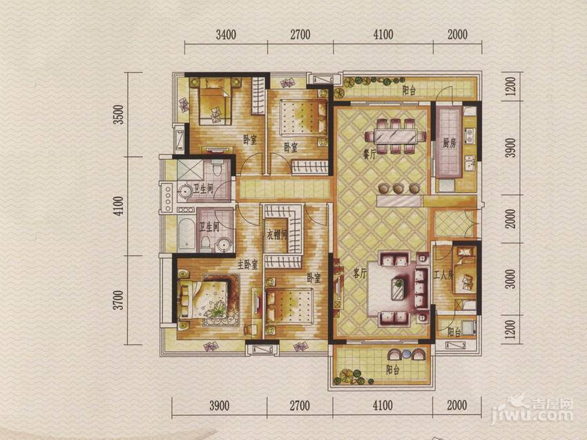 保利西海岸江岸花园5室2厅2卫165㎡户型图