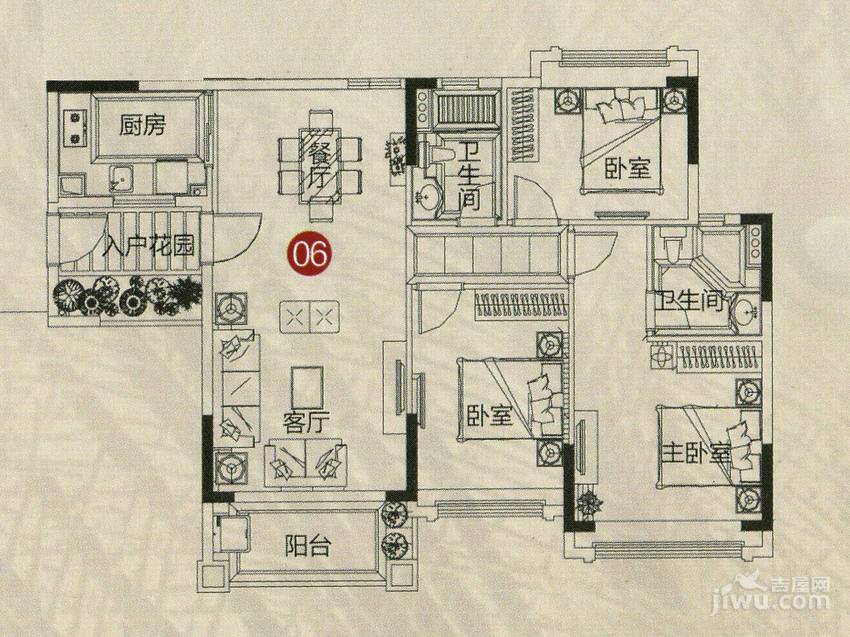 敏建锦绣世家3室2厅2卫94㎡户型图