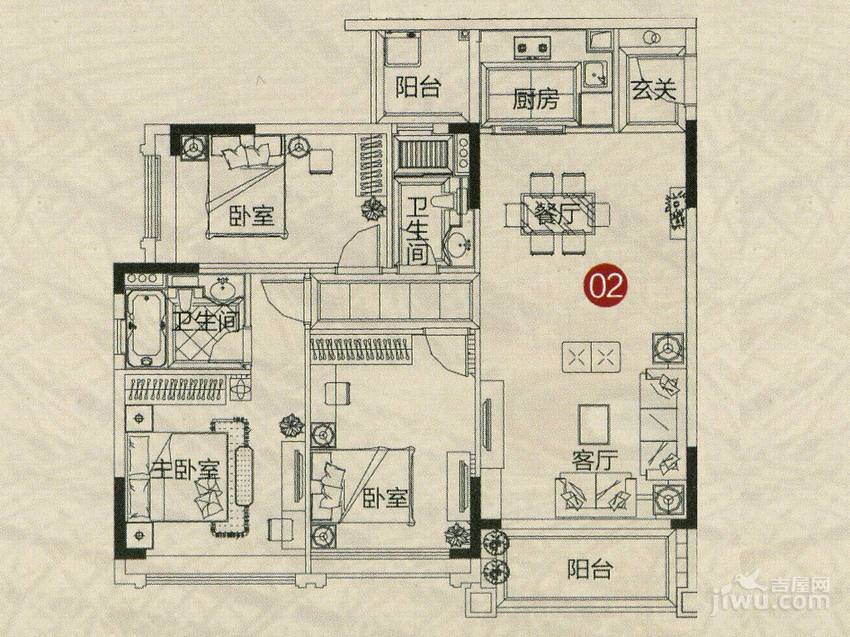 敏建锦绣世家4室2厅2卫125㎡户型图