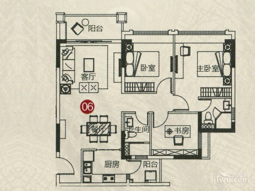 敏建锦绣世家3室2厅2卫94㎡户型图