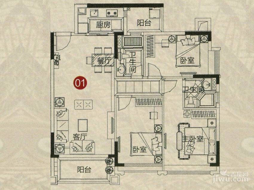 敏建锦绣世家3室2厅2卫111㎡户型图