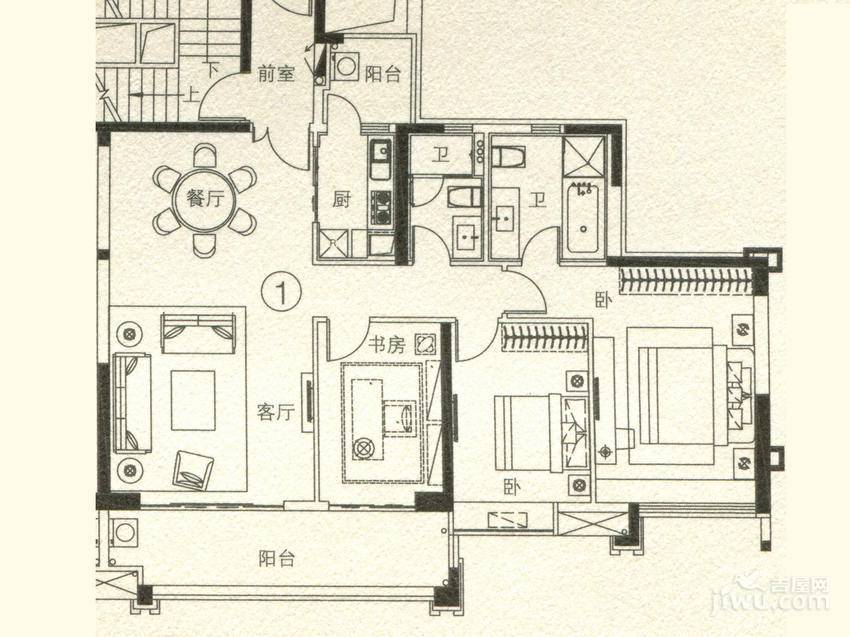 富力天禧花园3室2厅2卫135㎡户型图