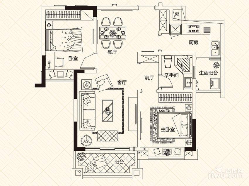 丰泰城市公馆2室2厅1卫84㎡户型图