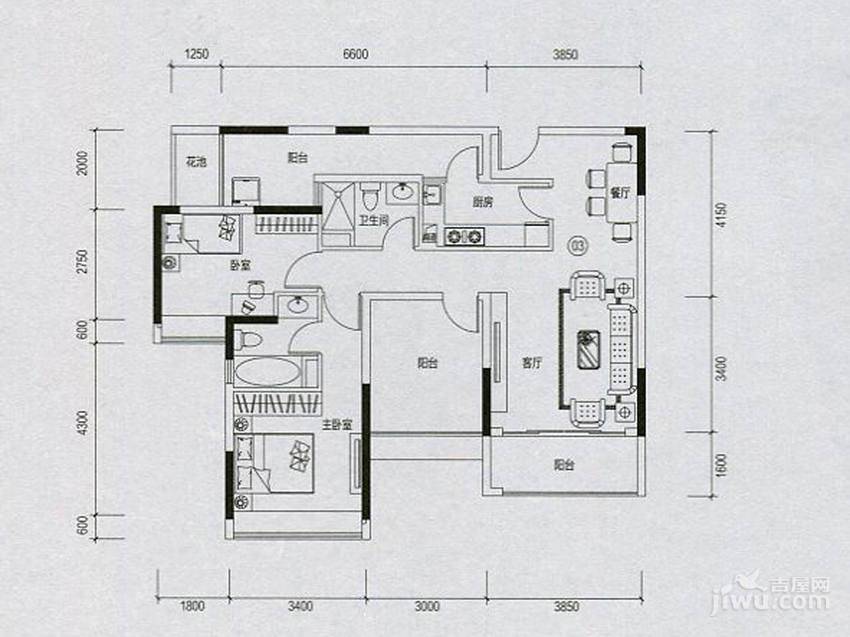 诺德名筑3室2厅2卫102㎡户型图