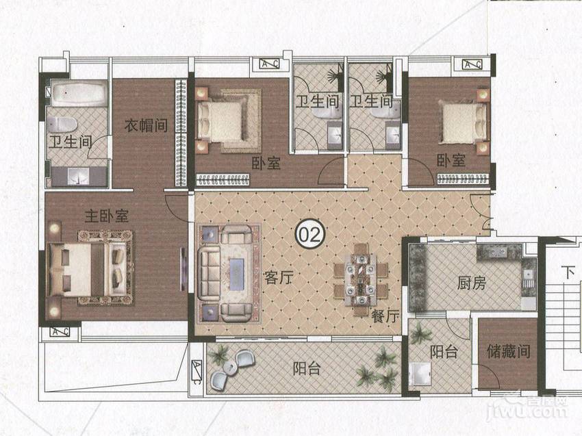 越秀星汇文宇4室2厅3卫171㎡户型图