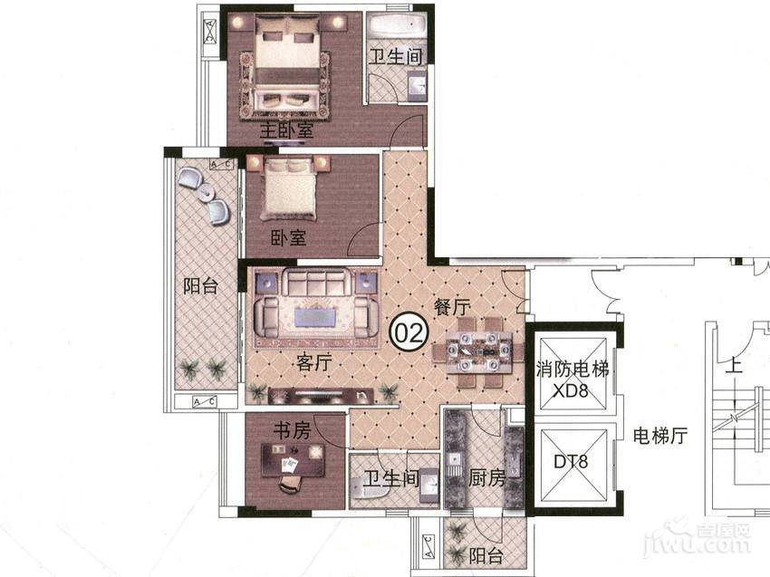 越秀星汇文宇4室2厅3卫171㎡户型图