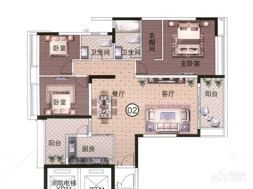 越秀星汇文宇4室2厅3卫171㎡户型图