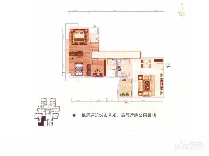 益兆明珠3室2厅2卫101.2㎡户型图