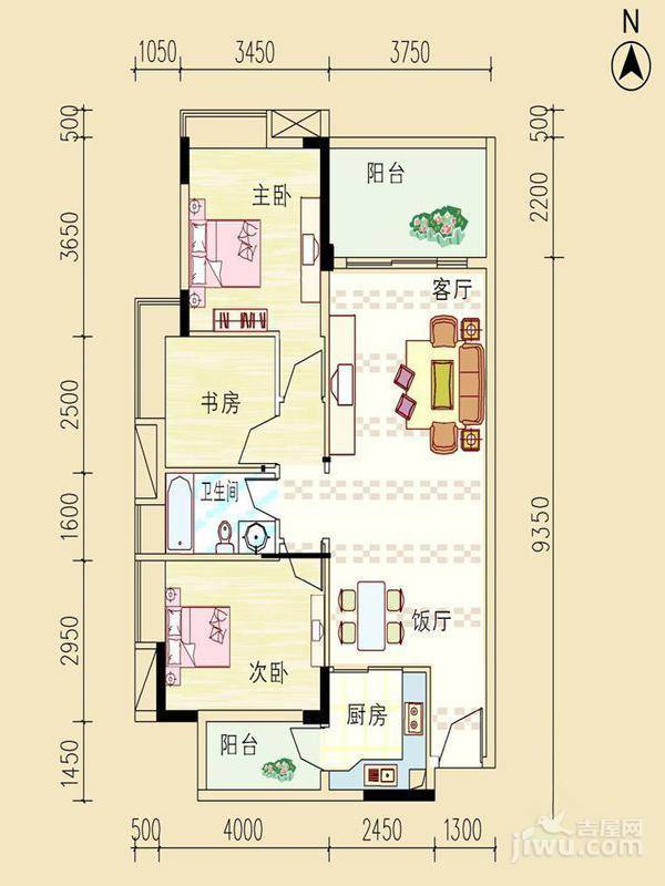 新时代家园3室2厅1卫92.9㎡户型图