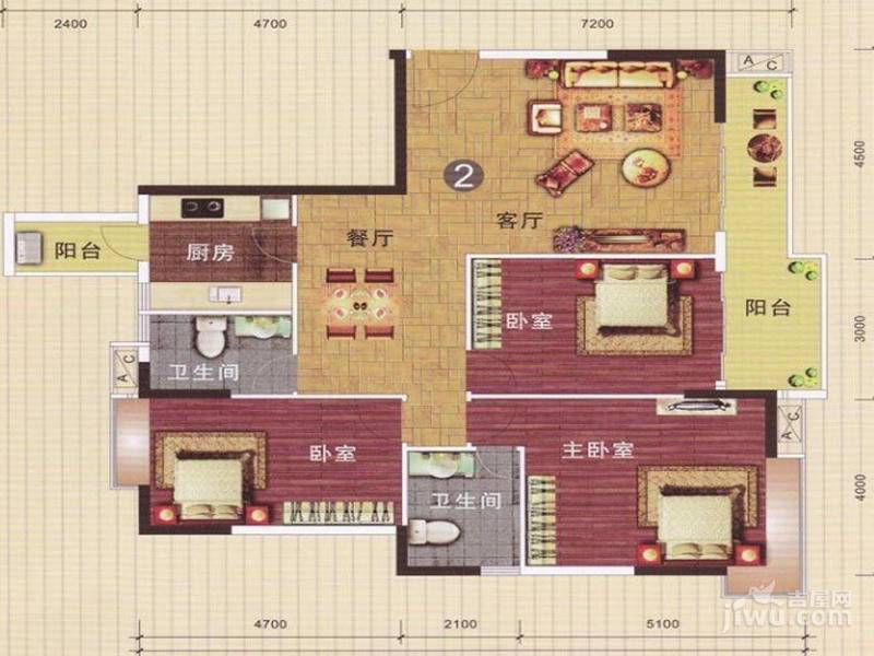 摩登华雅轩3室2厅2卫138㎡户型图