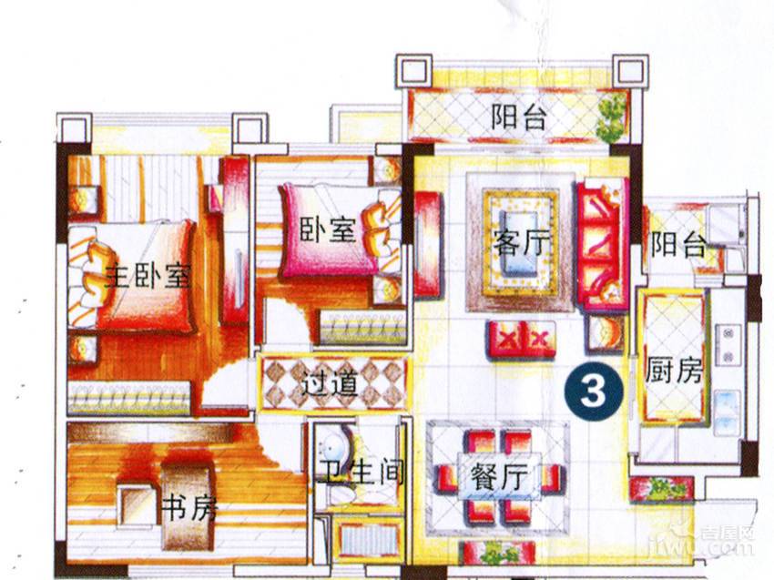 锦绣半山御景3室2厅1卫95㎡户型图