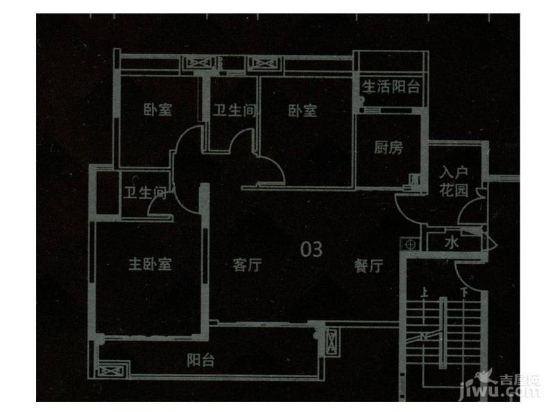 越秀可逸阳光3室2厅2卫119㎡户型图