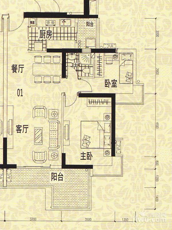 龙津华府3室2厅2卫123.8㎡户型图