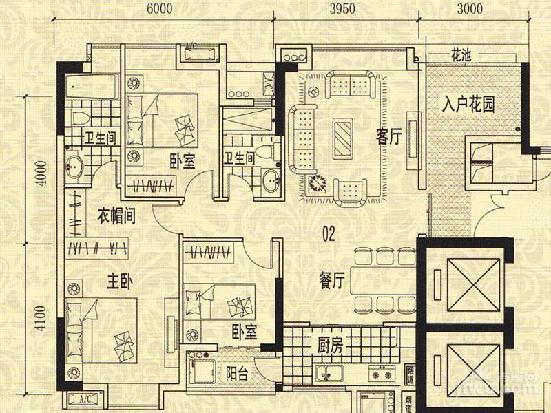 龙津华府2室2厅1卫95.9㎡户型图