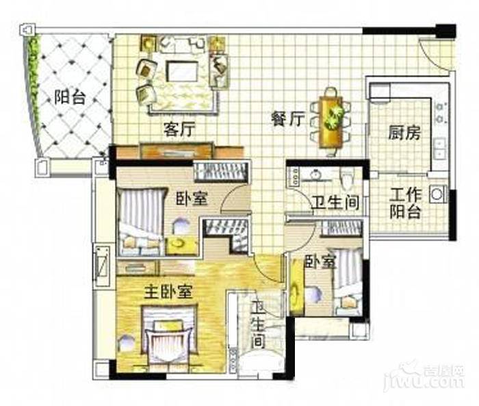 美林轩逸时光3室2厅2卫99㎡户型图