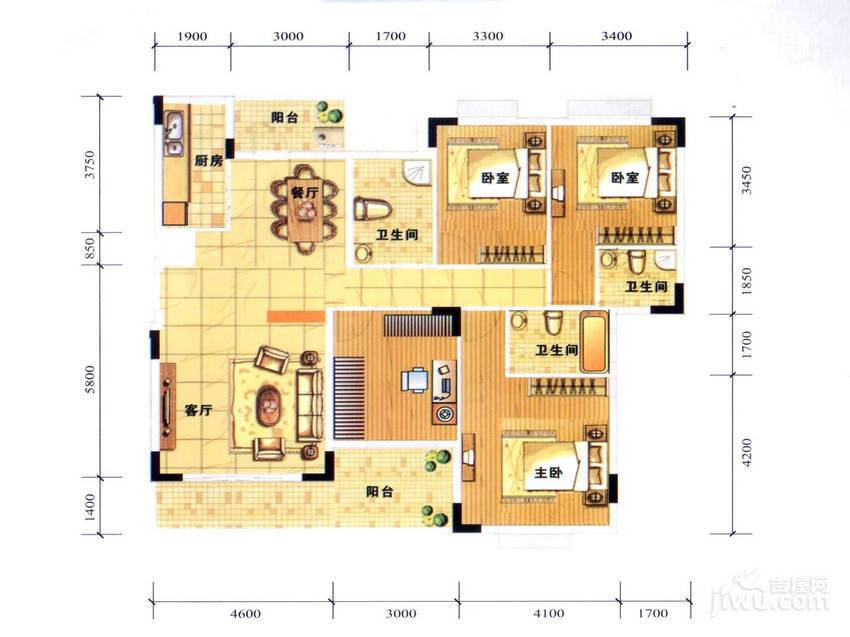 兴业海逸半岛花园4室2厅2卫147㎡户型图