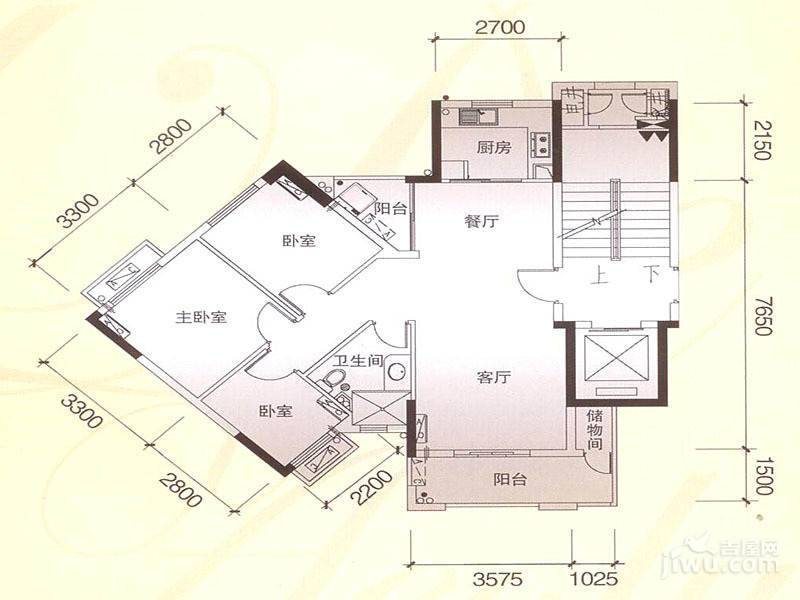 风神公社3室2厅1卫92㎡户型图