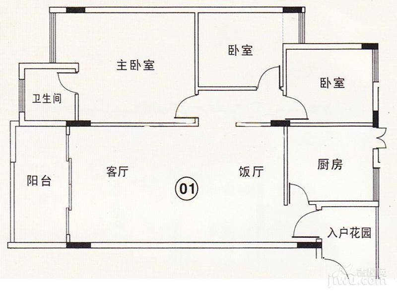 宏业楼3室2厅2卫93㎡户型图