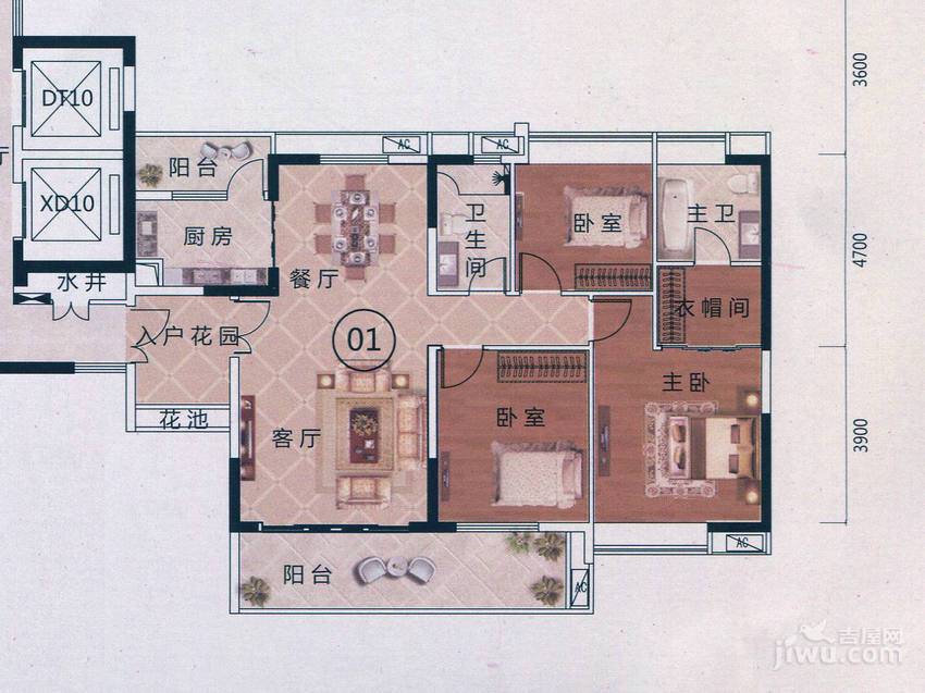 越秀星汇文瀚3室2厅2卫143㎡户型图