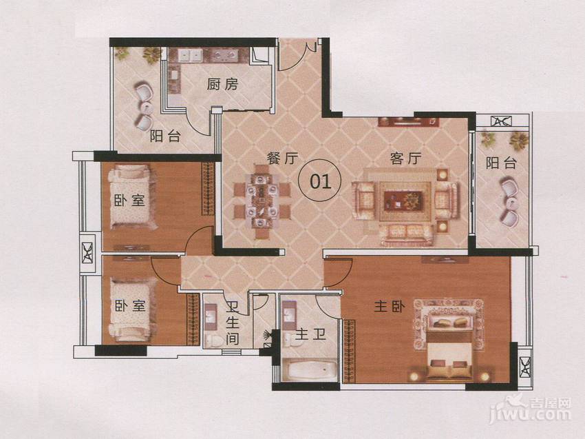 越秀星汇文瀚3室2厅2卫143㎡户型图