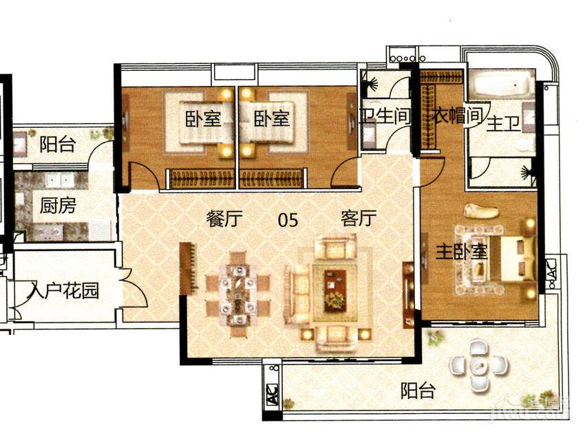 越秀星汇文瀚3室2厅2卫152㎡户型图