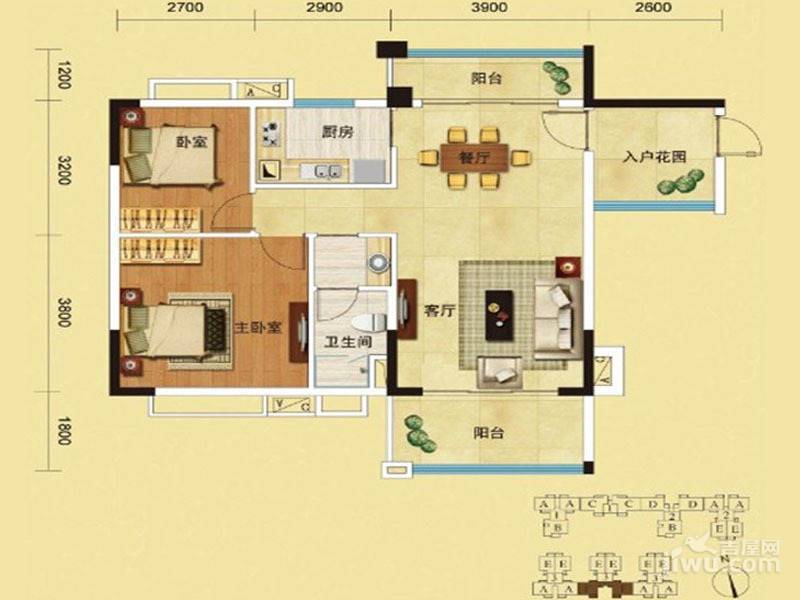 欣荣宏国际商贸城2室2厅1卫98㎡户型图