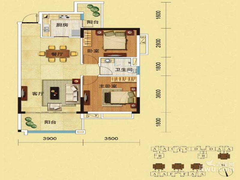 欣荣宏国际商贸城3室2厅2卫121㎡户型图