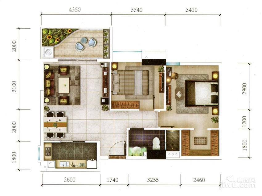 雅居乐君域公馆2室2厅1卫91㎡户型图