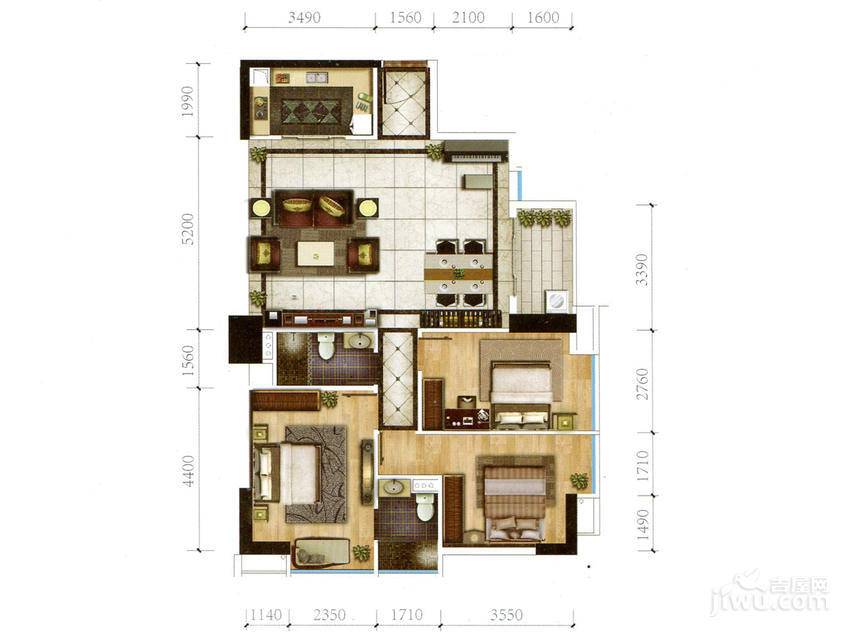 雅居乐君域公馆3室2厅2卫130㎡户型图