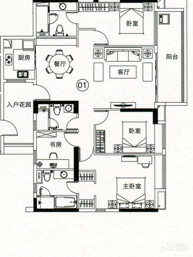 力迅时光里4室2厅3卫152㎡户型图