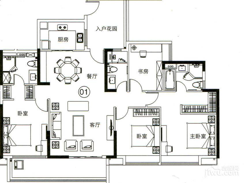 力迅时光里4室2厅3卫171㎡户型图