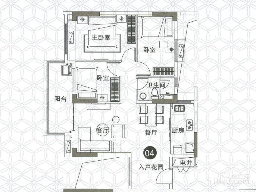 力迅时光里3室2厅1卫92.3㎡户型图