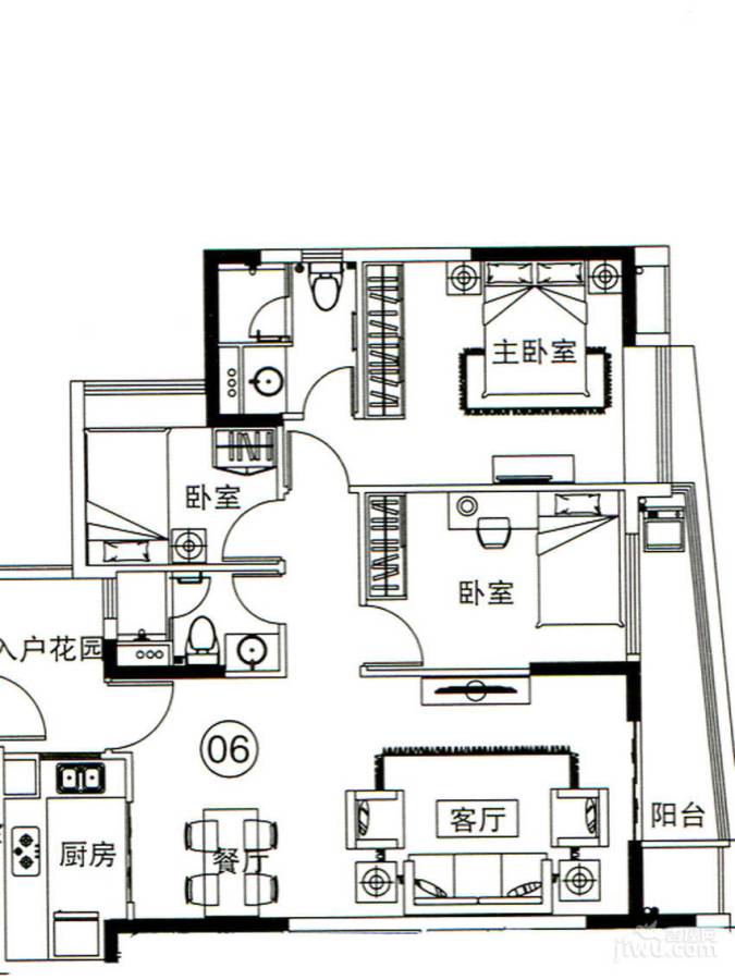 力迅时光里3室2厅2卫105㎡户型图