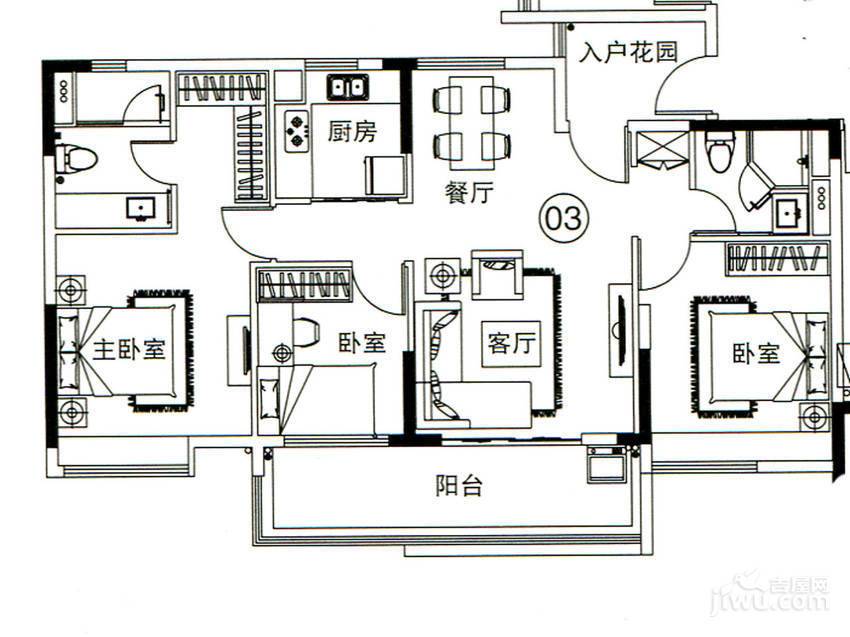 力迅时光里3室2厅2卫112㎡户型图