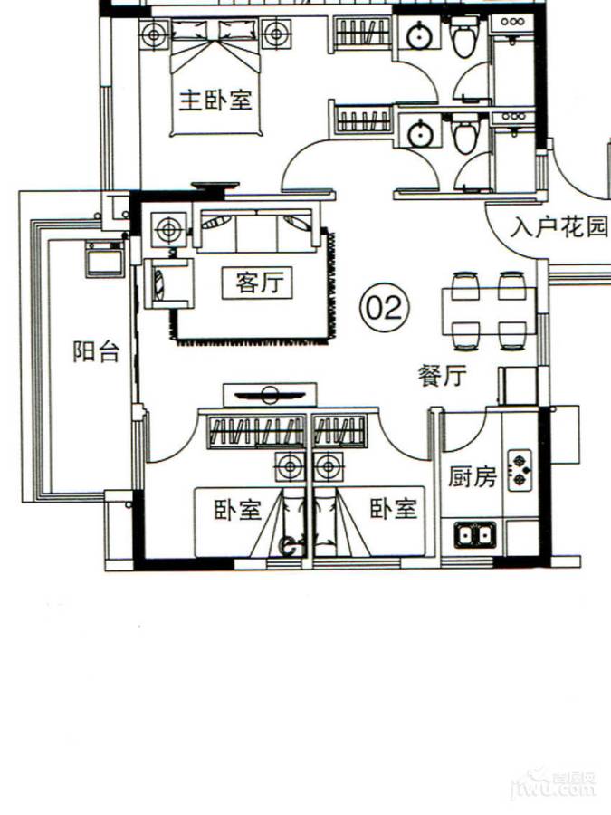 力迅时光里3室2厅2卫90㎡户型图