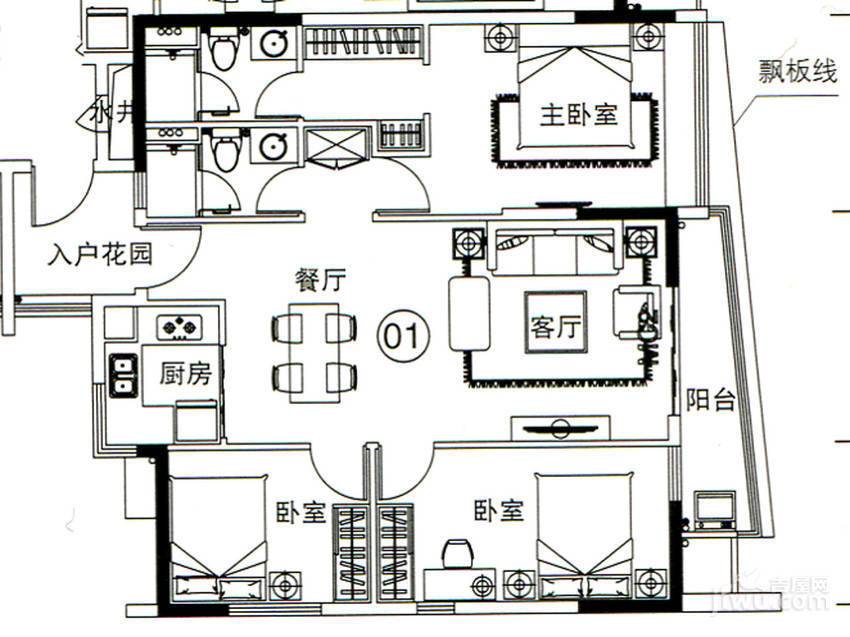 力迅时光里3室2厅2卫108㎡户型图