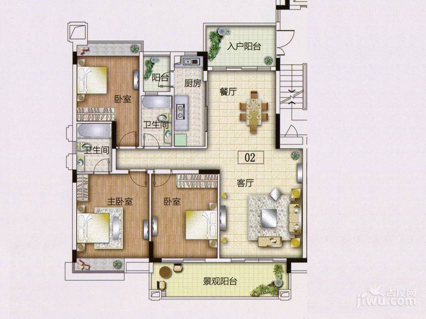 路劲隽悦豪庭3室2厅2卫132㎡户型图