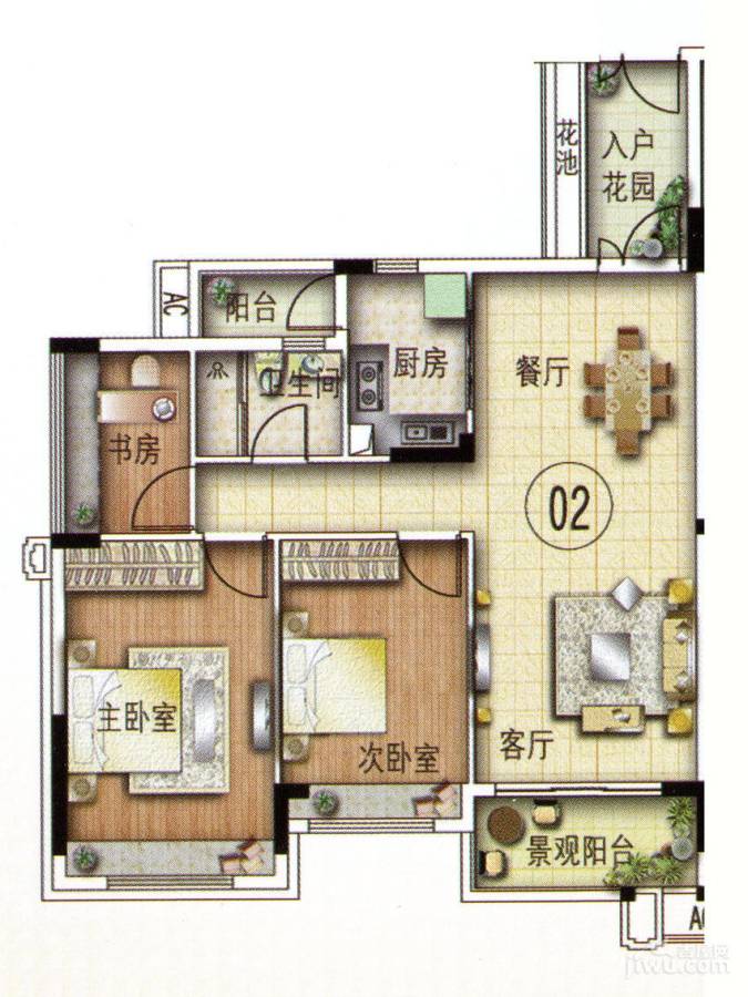 路劲隽悦豪庭3室2厅2卫132㎡户型图