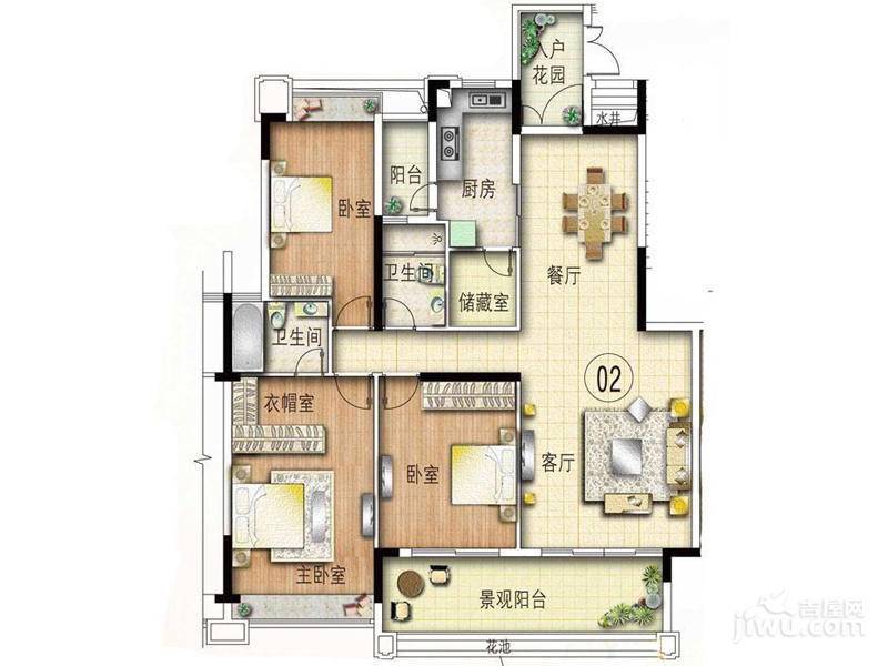 路劲隽悦豪庭3室2厅2卫132㎡户型图