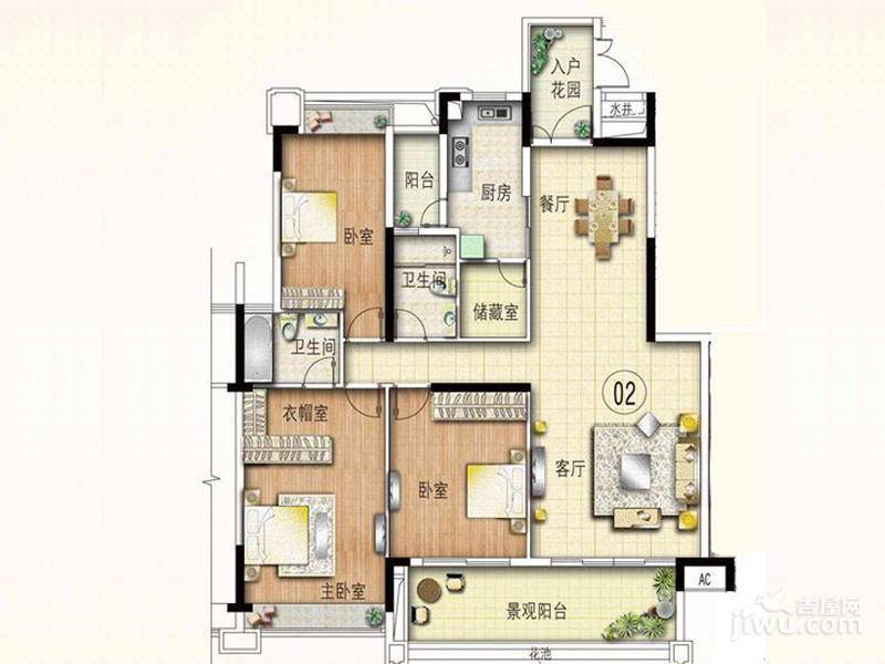 路劲隽悦豪庭3室2厅2卫132㎡户型图