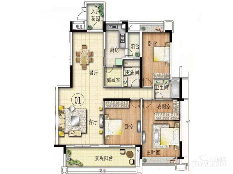 路劲隽悦豪庭3室2厅2卫121㎡户型图