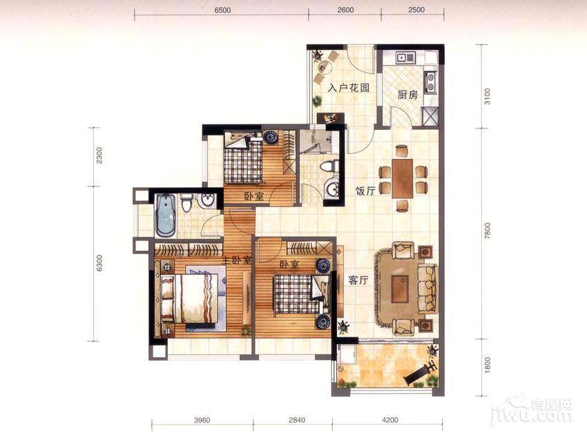 保利花城3室2厅2卫112㎡户型图