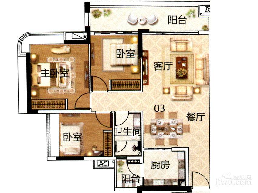 越秀星汇文瀚3室2厅2卫150㎡户型图